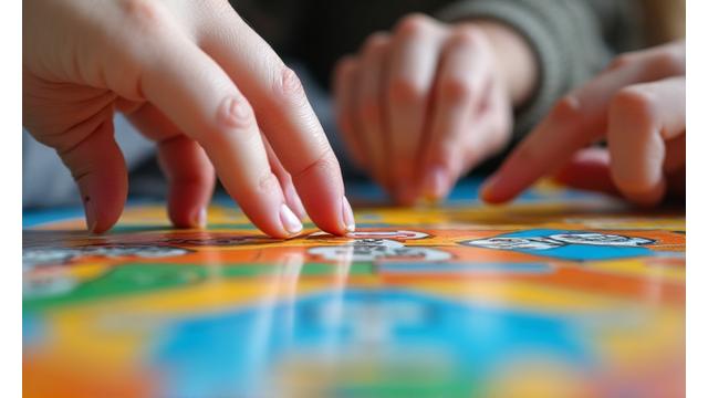 Familia riendo mientras juegan un juego de mesa divertido
