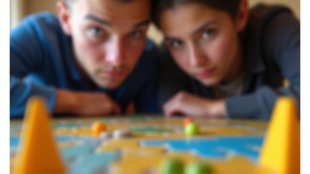Jugadores concentrados en un torneo de Catan