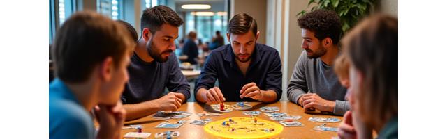 Jugadores concentrados en un torneo de Catan