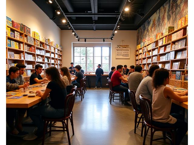 Interior de Ludoteca Local MX con estanterías llenas de juegos de mesa y mesas con gente jugando.